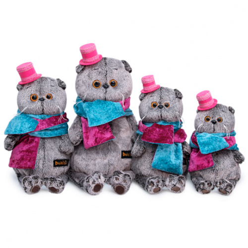 Мягкая игрушка кот Басик в бархатном кошне, 30 см