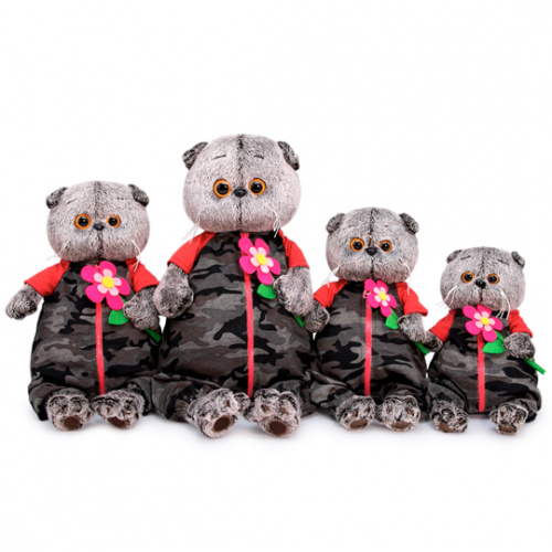 Мягкая игрушка кот Басик в камуфляжном комбинезне, 30 см