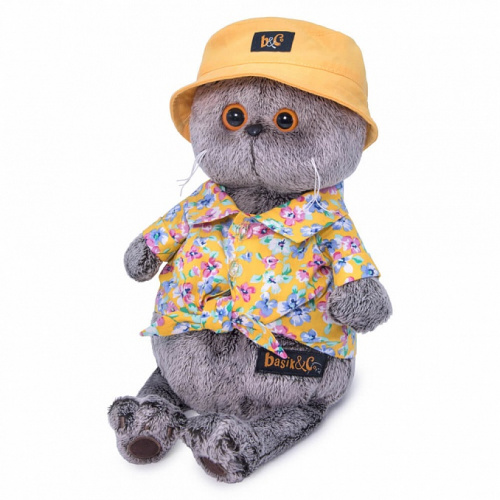 Мягкая игрушка кот Басик в панаме, 30 см