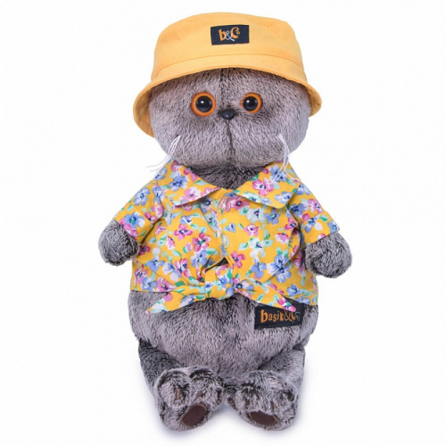 Мягкая игрушка кот Басик в панаме, 30 см